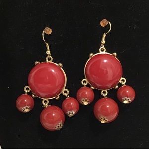 Gold-Tone Red Bead Drop Earrings